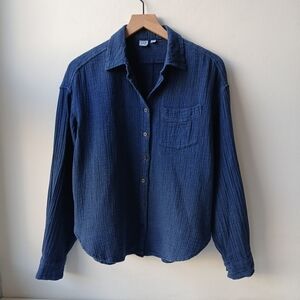 Gap Cotton Gauze Button Front Shirt Dark Indigo Women's Small